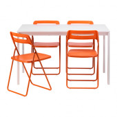 MELLTORP /
NISSE Table and 4 chairs, white, orange - 890.128.01