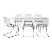 OPPEBY/
BACKARYD / TOBIAS Table and 6 chairs, white, chrome plated clear - 990.472.30