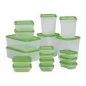 PRUTA Food container, set of 17, clear, green - 601.496.73