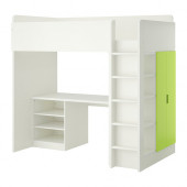 STUVA Loft bed with 2 shelves/2 doors, white, green - 790.256.63