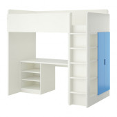 STUVA Loft bed with 2 shelves/2 doors, white, blue - 490.257.25