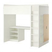 STUVA Loft bed with 2 shelves/2 doors, white, birch - 590.257.63
