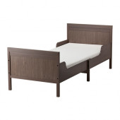 SUNDVIK Ext bed frame with slatted bed base, gray-brown - 490.427.44