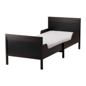 SUNDVIK Ext bed frame with slatted bed base, black-brown - 590.422.15