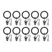 SYRLIG Curtain ring with clip and hook, black - 102.172.40
