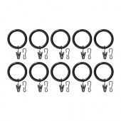 SYRLIG Curtain ring with clip and hook, black - 802.240.96