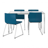 TORSBY /
BERNHARD Table and 4 chairs, glass white, Kavat blue - 790.107.46