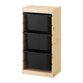 TROFAST Storage combination with boxes, pine, black - 791.031.37