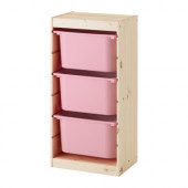 TROFAST Storage combination with boxes, pine, pink - 191.031.35