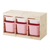 TROFAST Storage combination with boxes, pine white, pink - 291.026.30