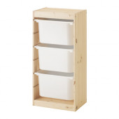 TROFAST Storage combination with boxes, pine, white - 291.030.07