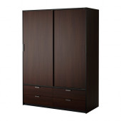 TRYSIL Wardrobe w sliding doors/4 drawers, dark brown, black - 302.360.30